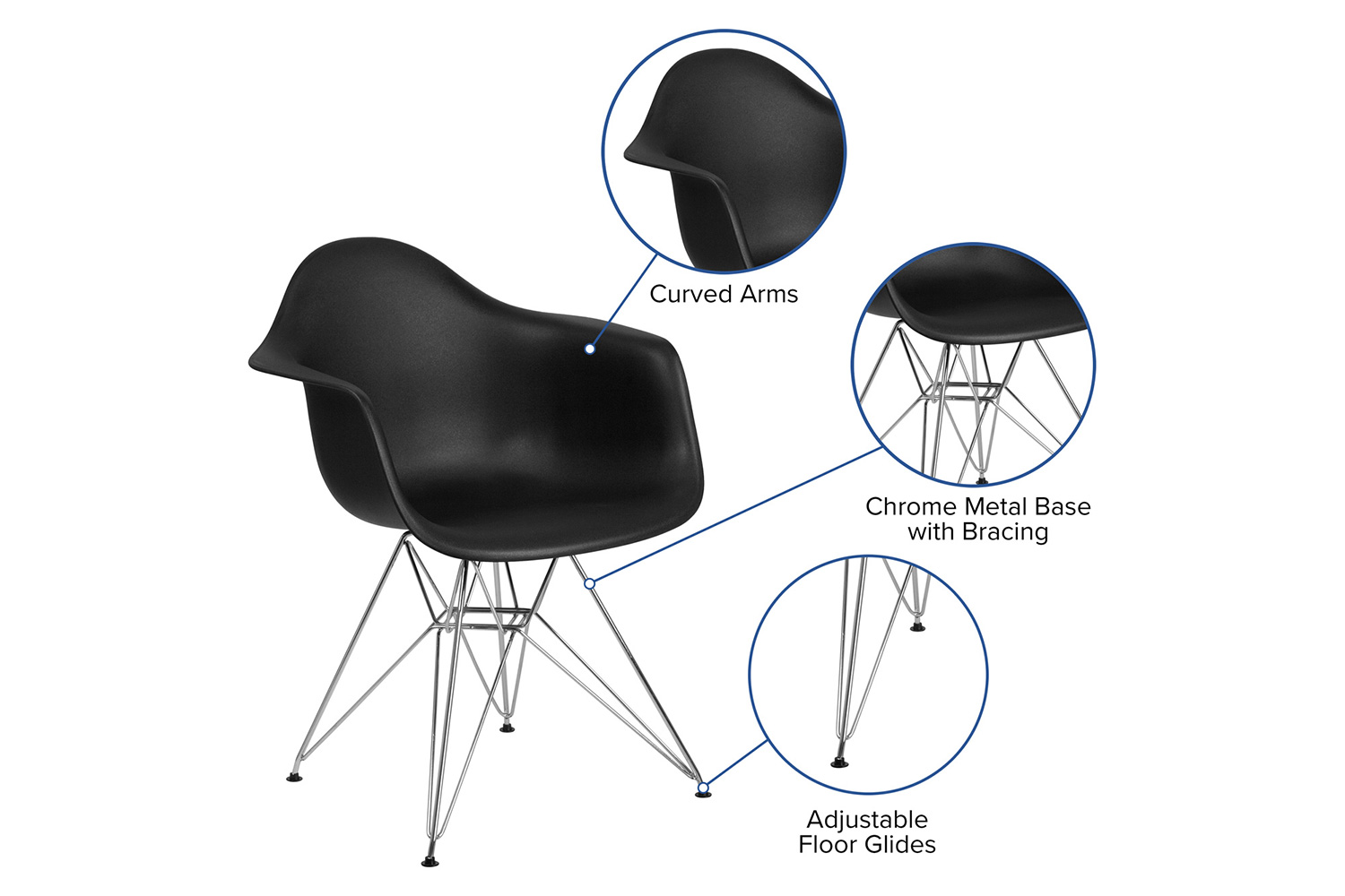 BLNK Alonza Series Plastic Chair with Chrome Base - Black