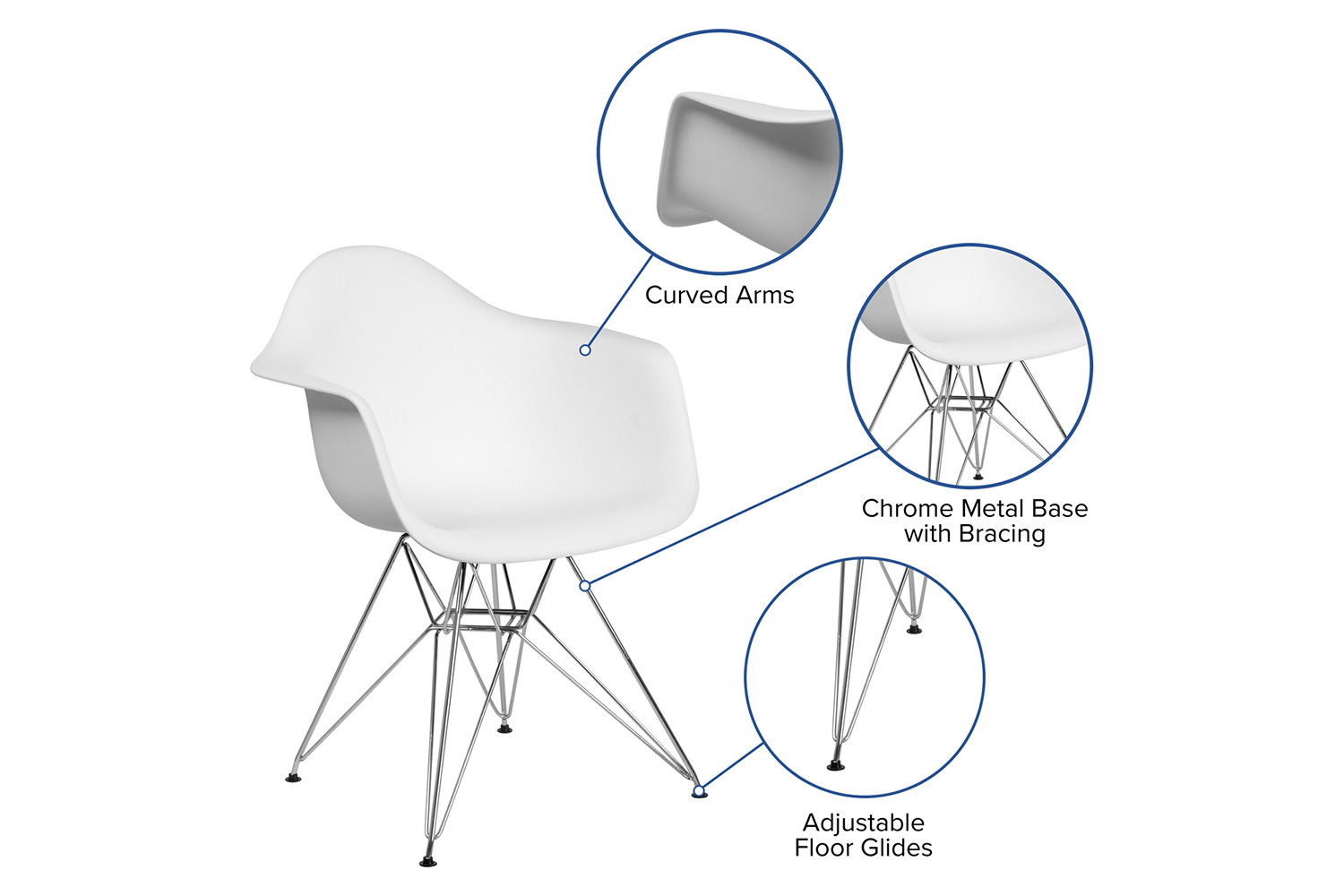 BLNK Alonza Series Plastic Chair with Chrome Base - White