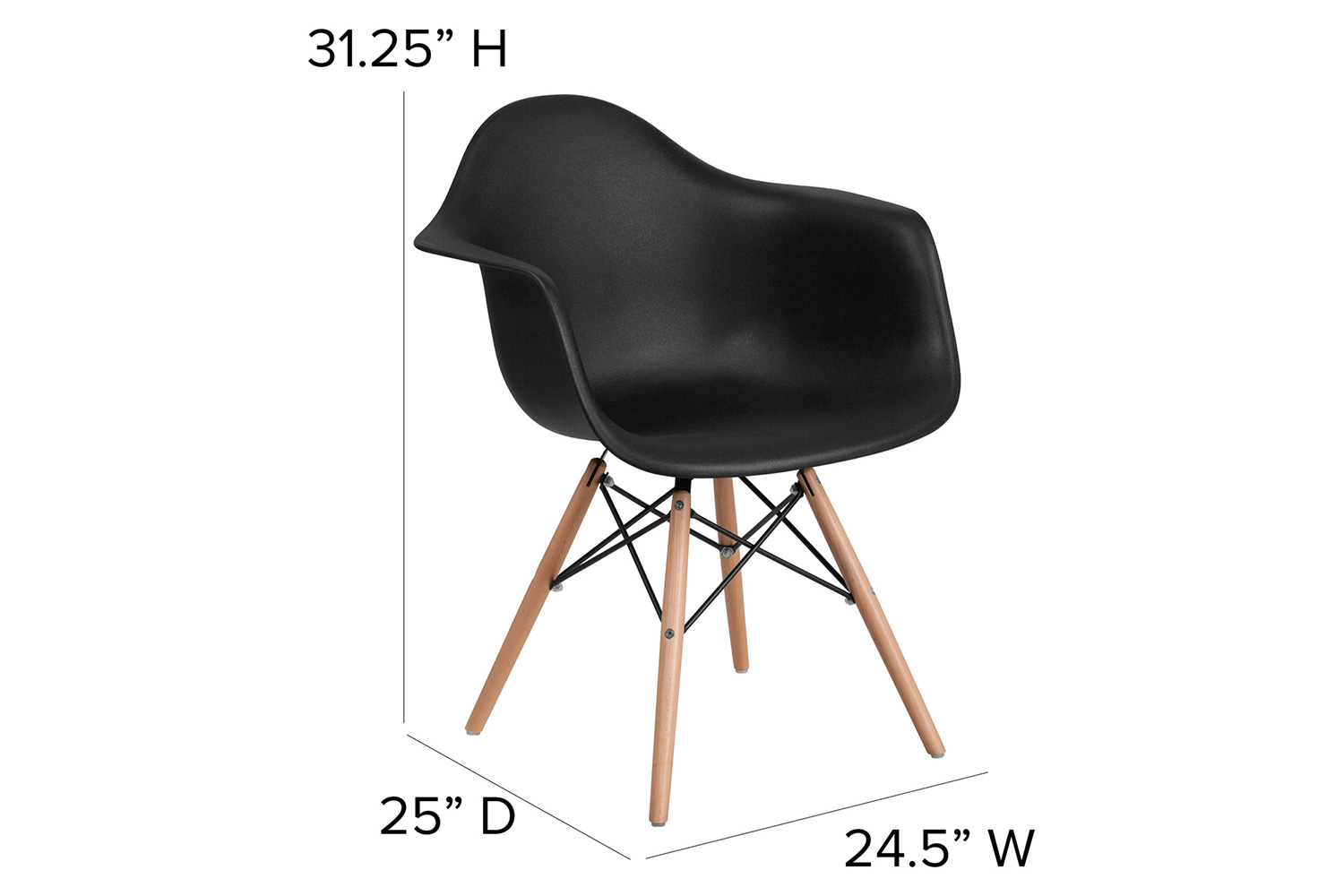 BLNK Alonza Series Plastic Chair with Wooden Legs - Black