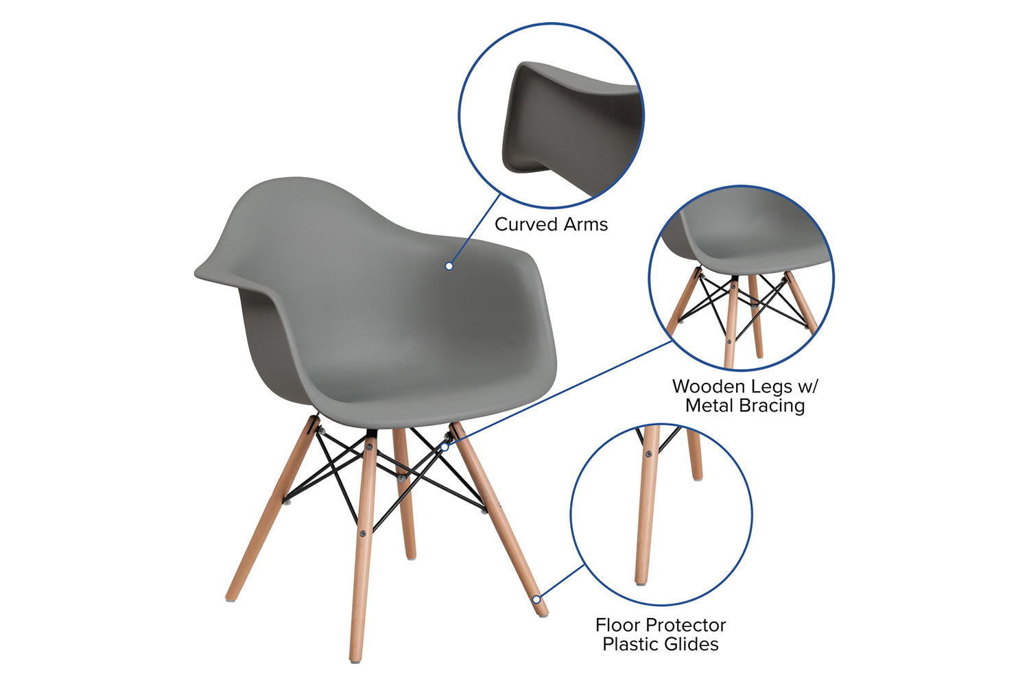 BLNK Alonza Series Plastic Chair with Wooden Legs - Moss Gray