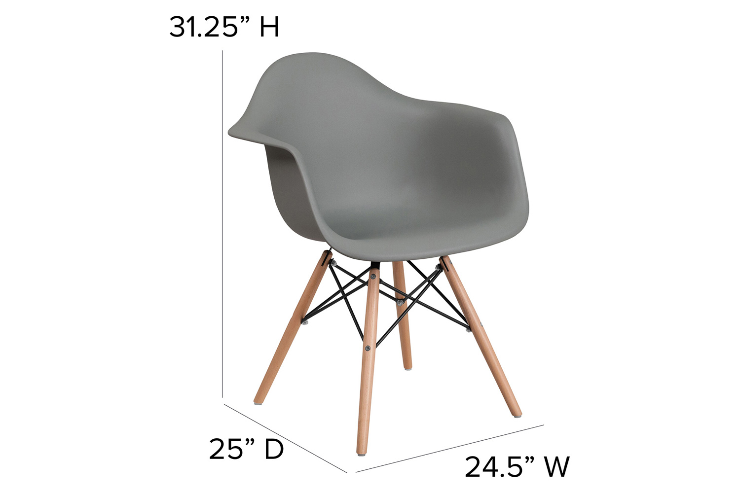 BLNK Alonza Series Plastic Chair with Wooden Legs - Moss Gray