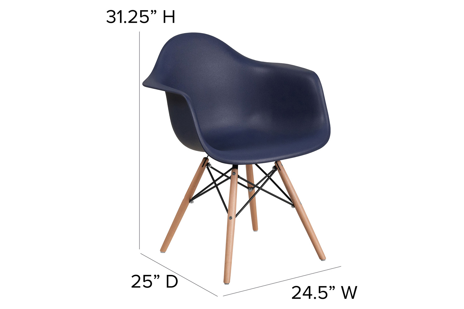 BLNK Alonza Series Plastic Chair with Wooden Legs - Navy