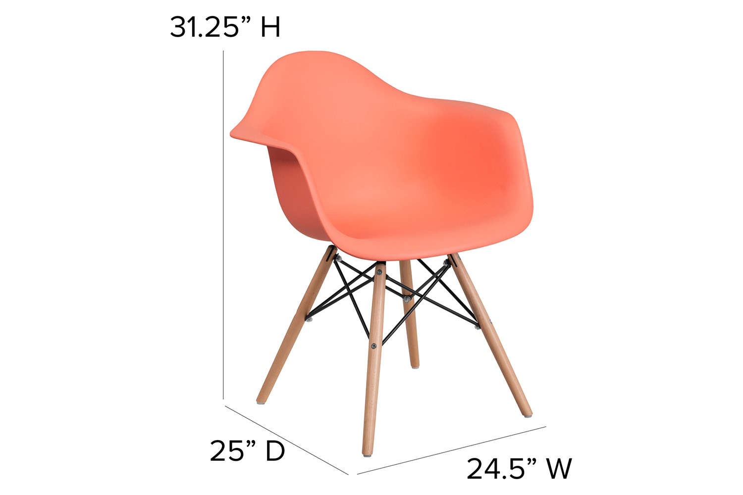 BLNK Alonza Series Plastic Chair with Wooden Legs - Peach