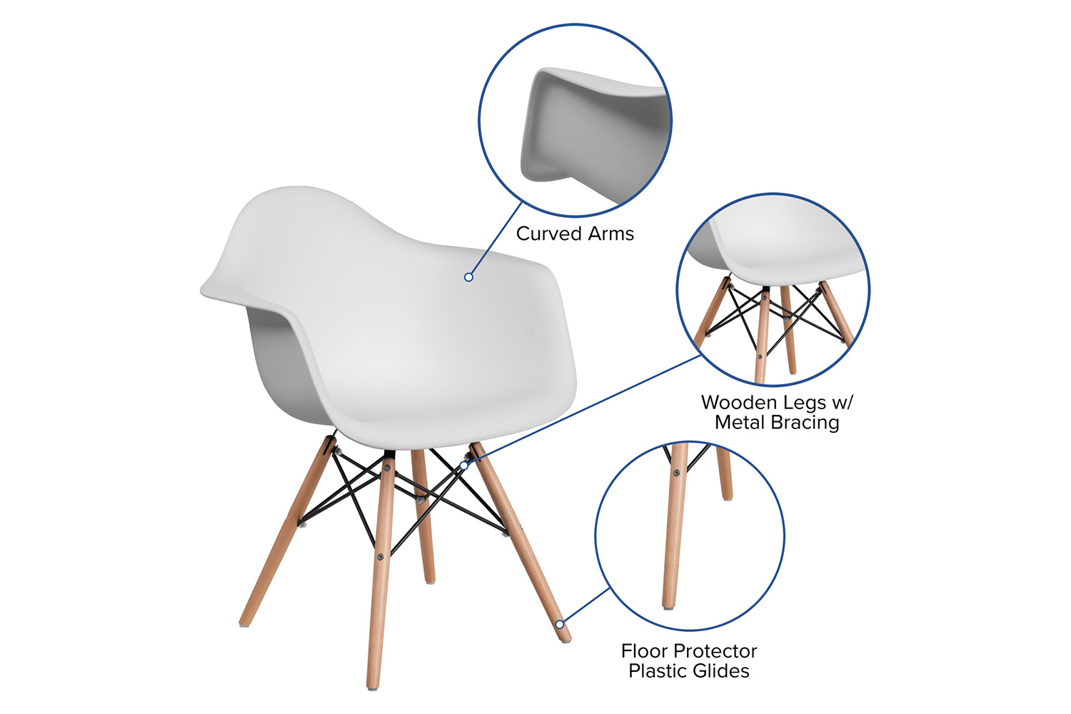 BLNK Alonza Series Plastic Chair with Wooden Legs - White