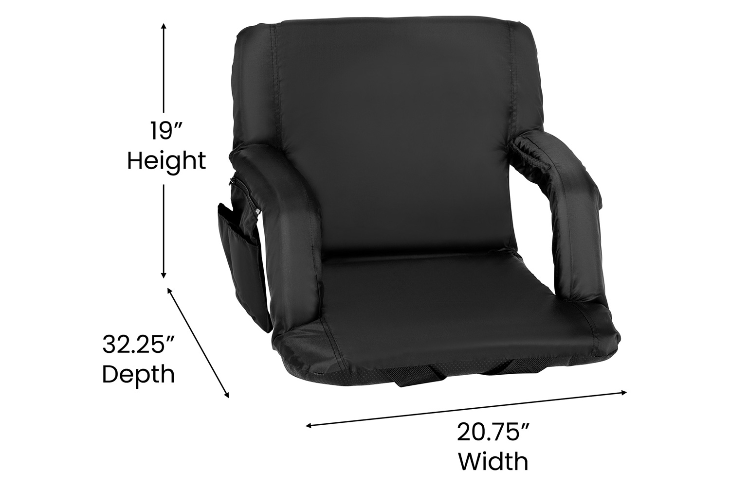 BLNK Malta Portable Lightweight Reclining Stadium Chair with Armrests, Padded Back and Seat - Black