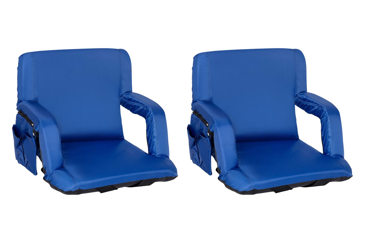 BLNK Malta Portable Lightweight Reclining Stadium Chairs with Armrests, Padded Back and Seat Set of 2 - Blue