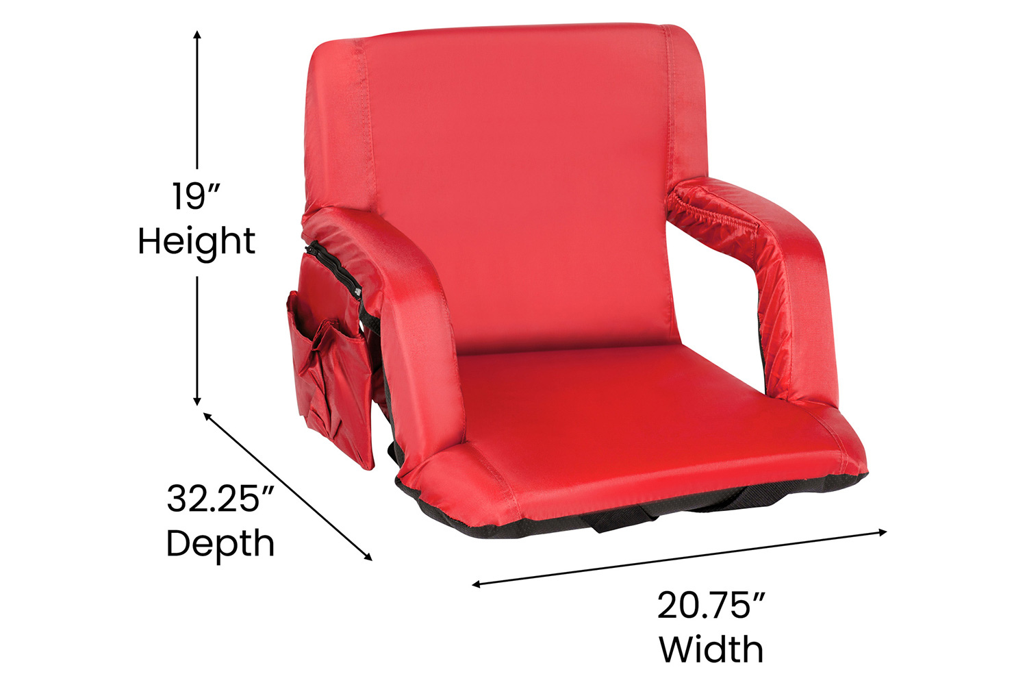 BLNK Malta Portable Lightweight Reclining Stadium Chairs with Armrests, Padded Back and Seat Set of 2 - Red