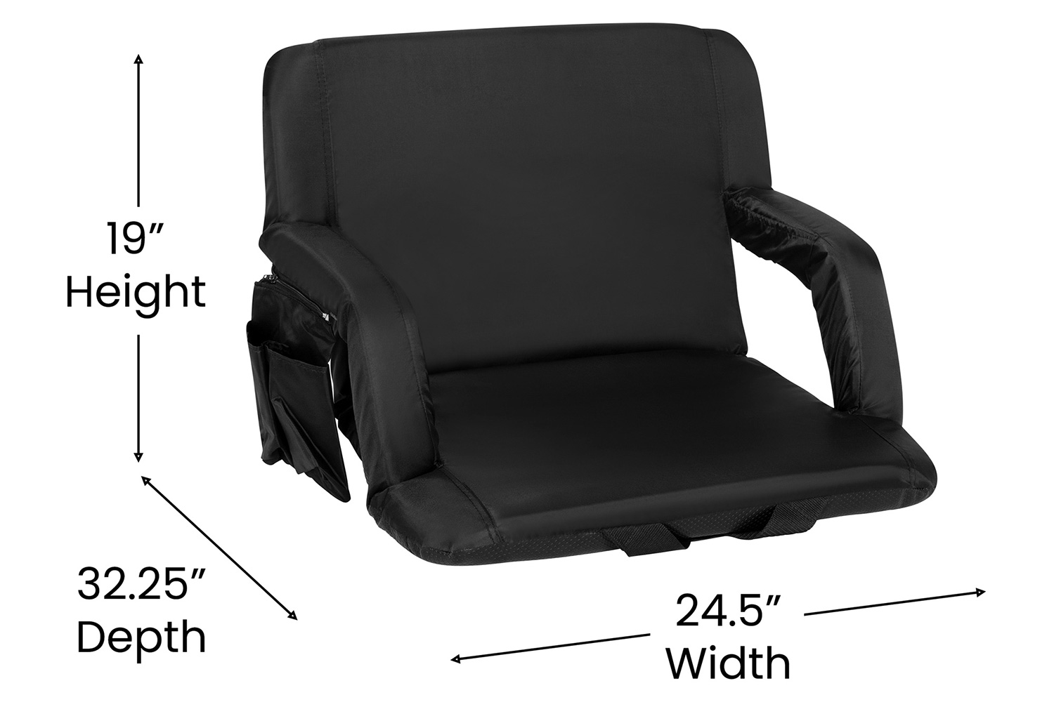 BLNK Malta Extra Wide Portable Lightweight Reclining Stadium Chair with Armrests, Padded Back and Seat - Black