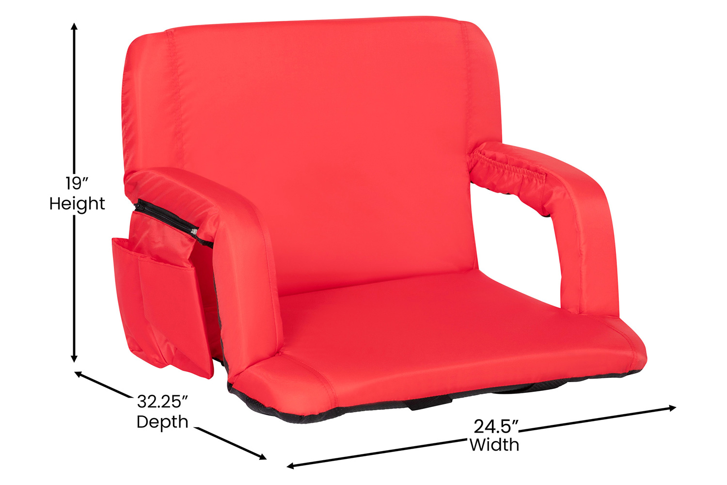 BLNK Malta Extra Wide Portable Lightweight Reclining Stadium Chair with Armrests, Padded Back and Seat - Red