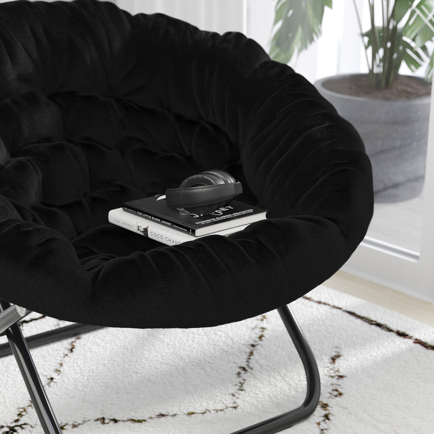 BLNK Gwen Faux Fur Oversize Portable Folding Saucer Moon Chair