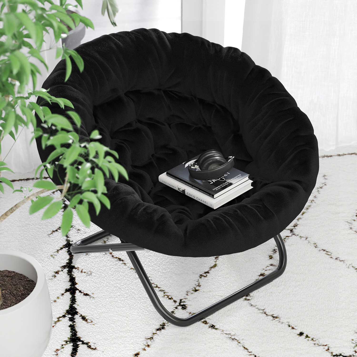 BLNK™ Gwen Faux Fur Oversize Portable Folding Saucer Moon Chair - Black