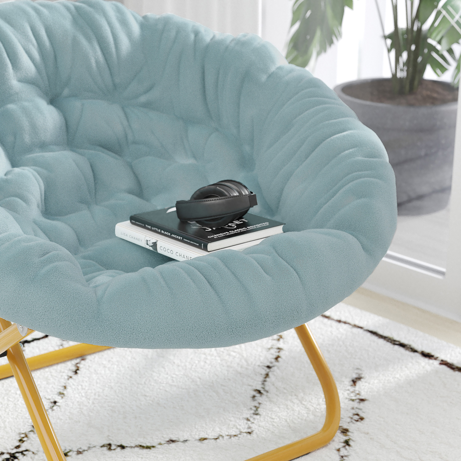 BLNK™ Gwen Faux Fur Oversize Portable Folding Saucer Moon Chair - Dusty Aqua