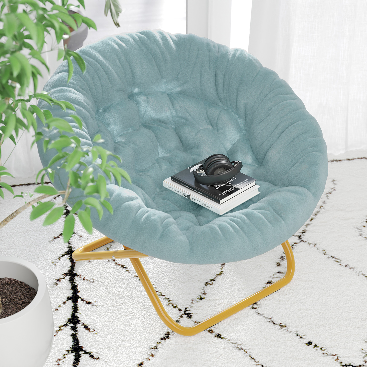 BLNK™ Gwen Faux Fur Oversize Portable Folding Saucer Moon Chair - Dusty Aqua