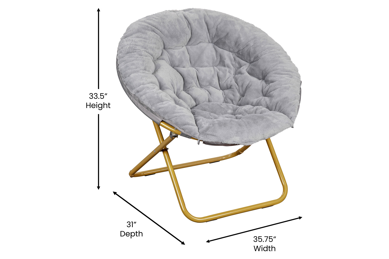 BLNK Gwen Faux Fur Oversize Portable Folding Saucer Moon Chair - Gray