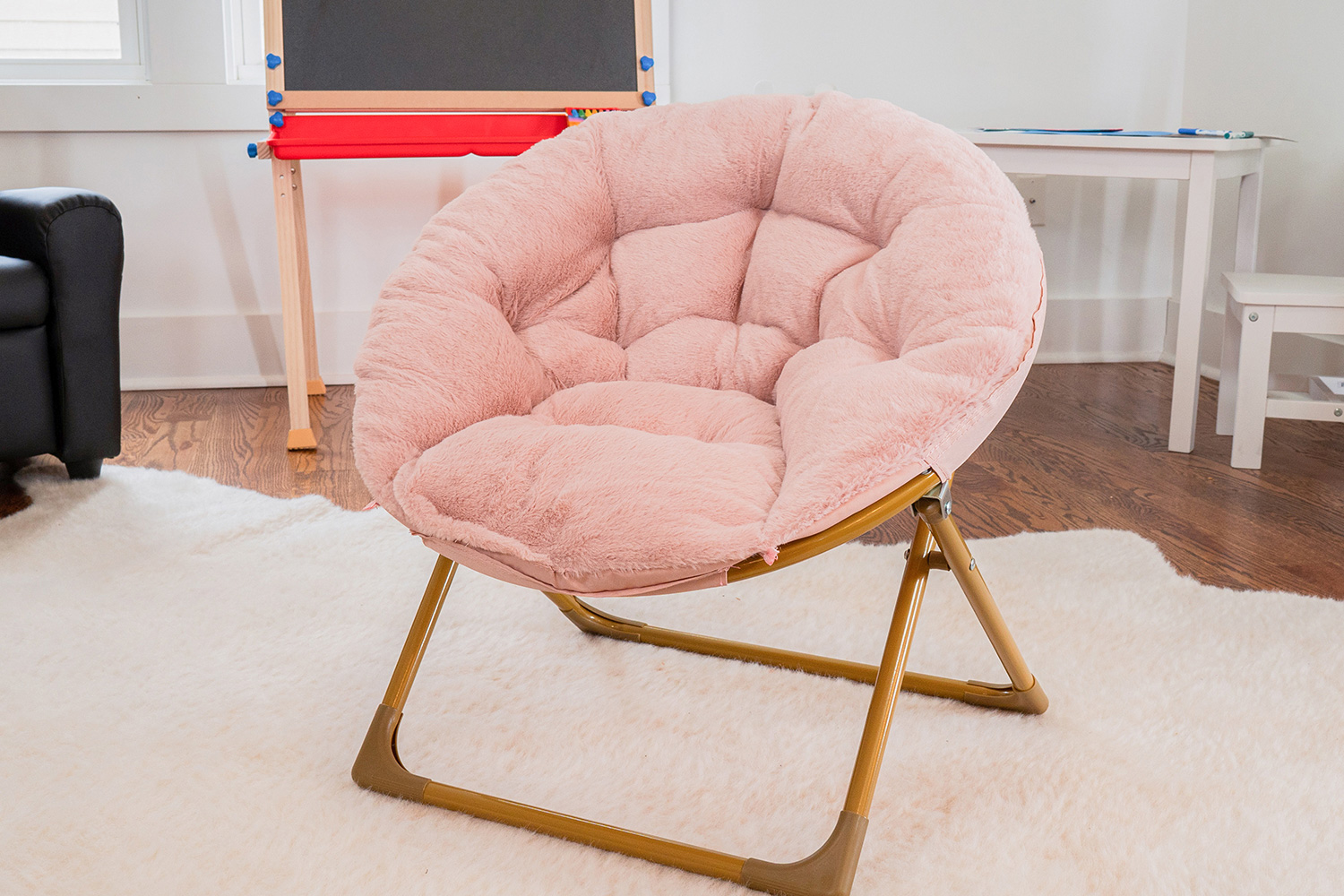 BLNK™ Gwen Faux Fur Mini Folding Saucer Moon Chair - Blush