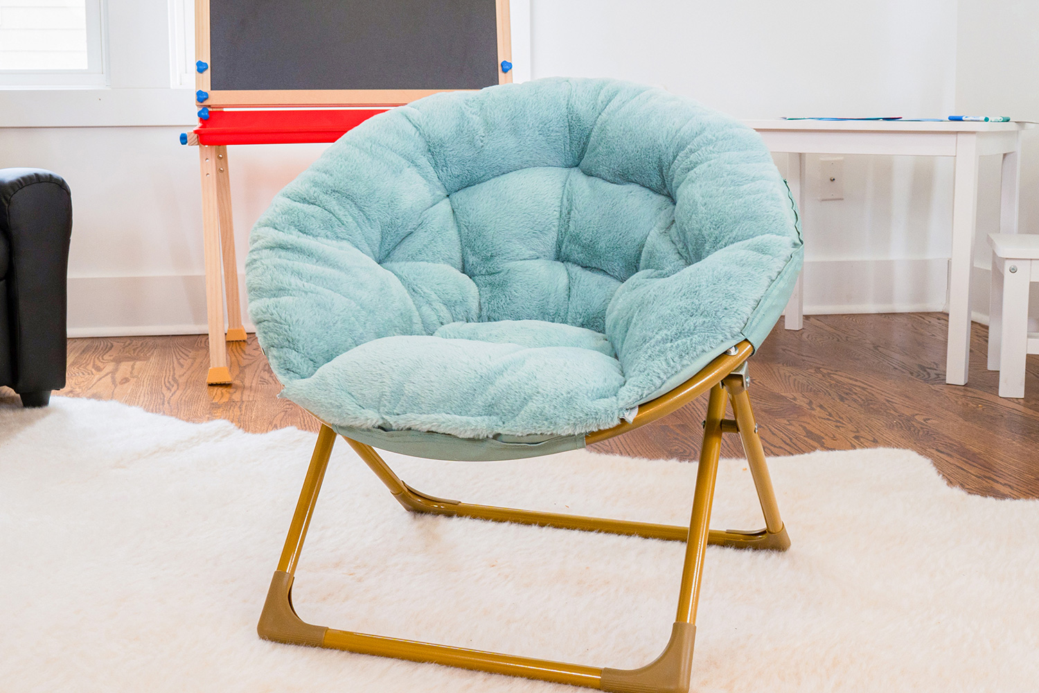 BLNK™ Gwen Faux Fur Mini Folding Saucer Moon Chair - Dusty Aqua