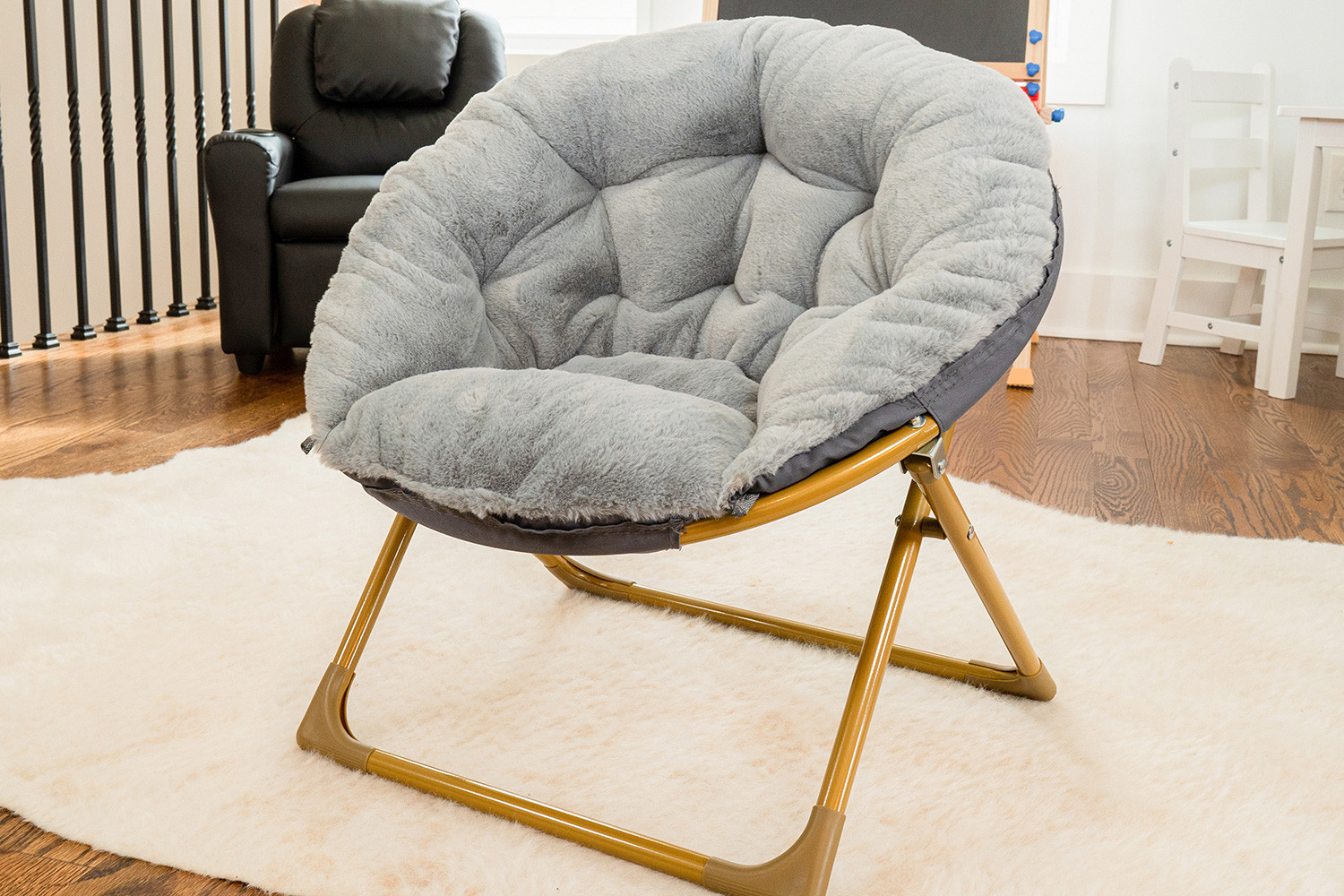 BLNK™ Gwen Faux Fur Mini Folding Saucer Moon Chair - Gray