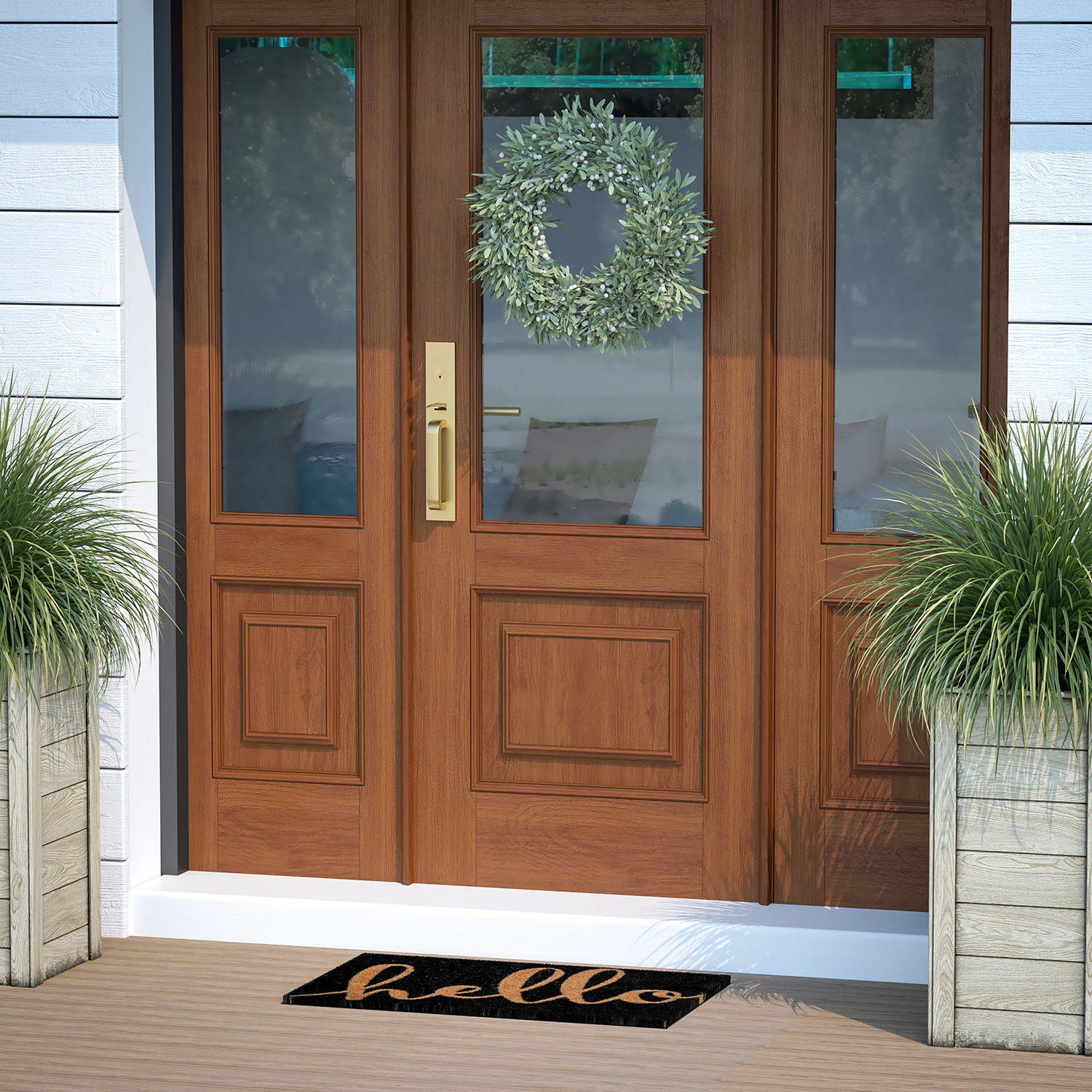 BLNK Harbold Coir Indoor-Outdoor Doormat with Hello Message and Non-Slip Backing - Black