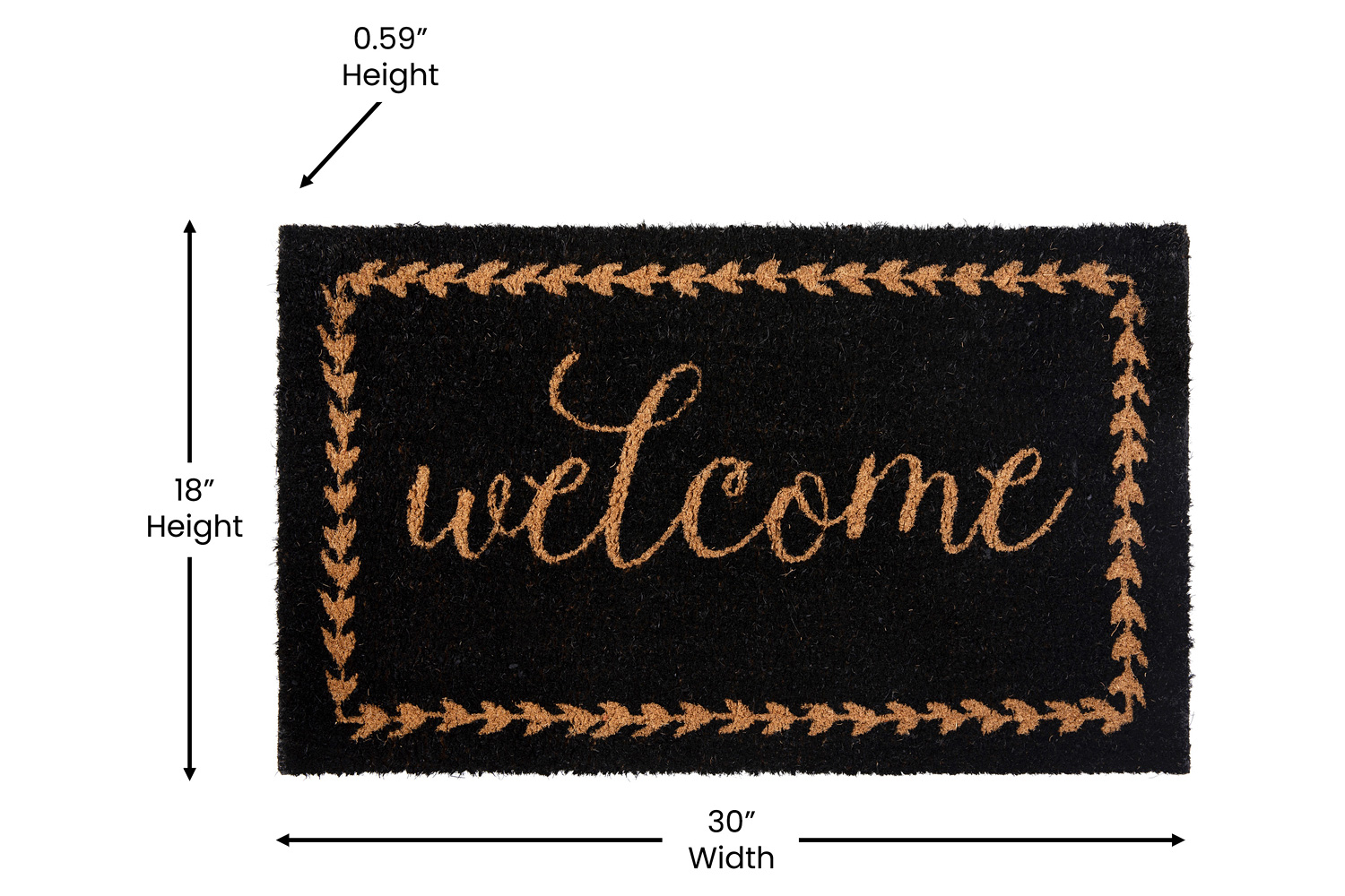 BLNK Harbold Coir Indoor-Outdoor Doormat with Welcome Message and Non-Slip Backing - Black