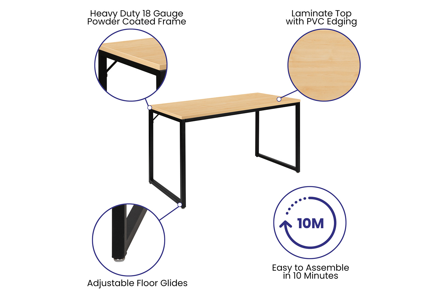 BLNK Tiverton Commercial Industrial Modern Office Computer Desk - Maple/Black