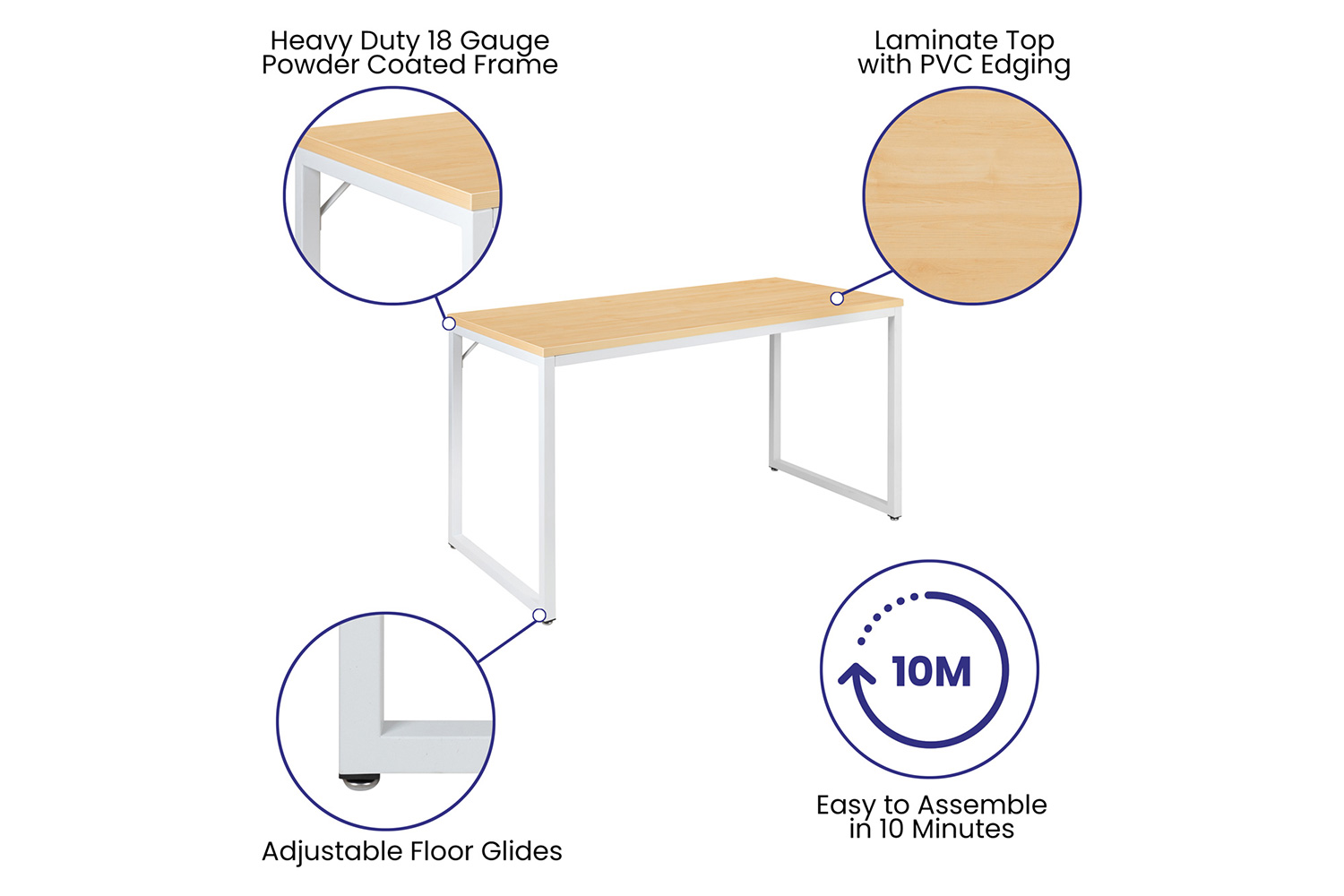 BLNK Tiverton Commercial Industrial Modern Office Computer Desk - Maple/White