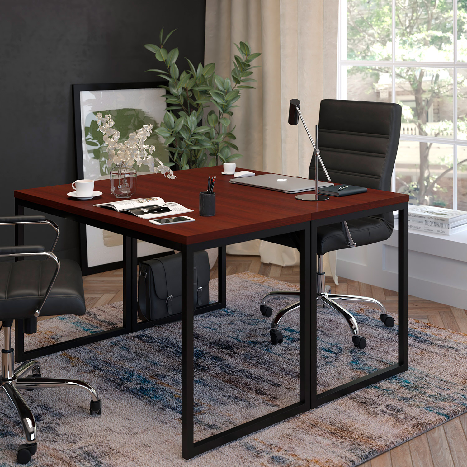 BLNK Tiverton Commercial Industrial Modern Office Computer Desk - Mahogany/Black