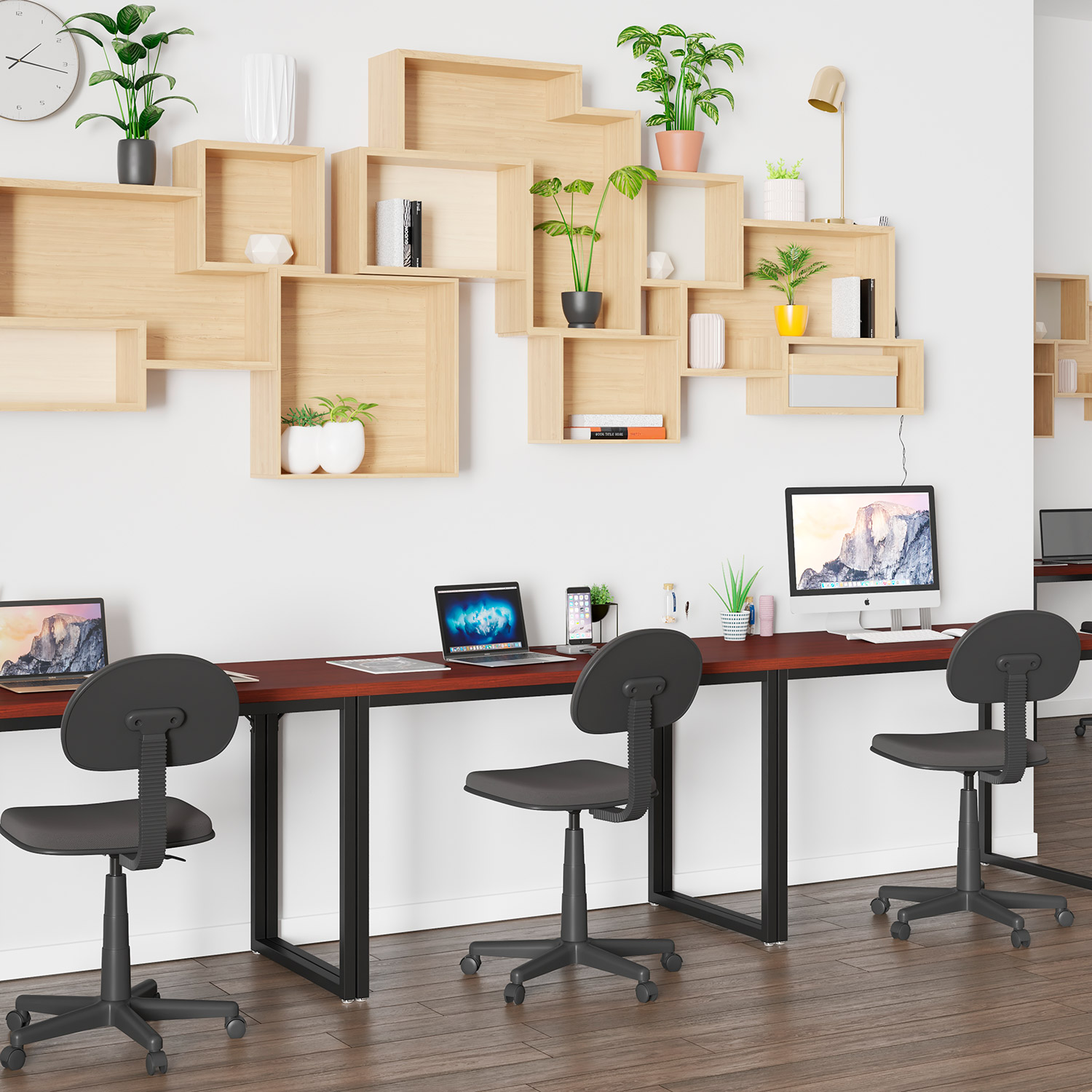 BLNK Tiverton Commercial Industrial Modern Office Computer Desk - Mahogany/Black