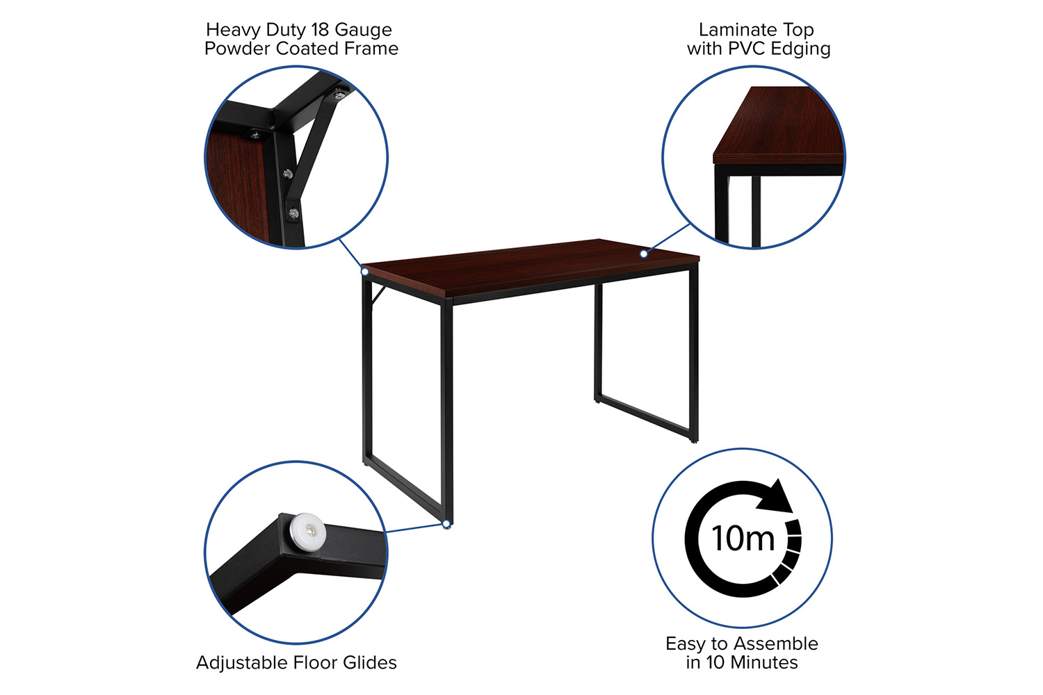 BLNK Tiverton Commercial Industrial Modern Office Computer Desk - Mahogany/Black