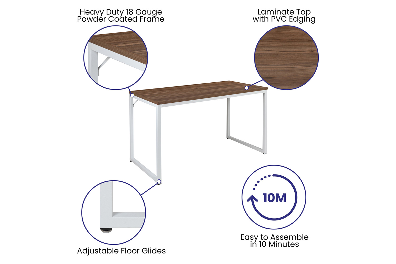 BLNK Tiverton Commercial Industrial Modern Office Computer Desk - Walnut/White