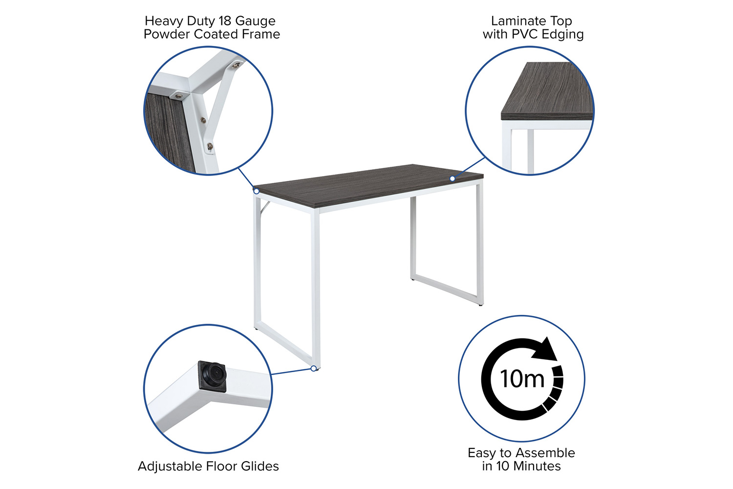 BLNK Tiverton Commercial Industrial Modern Office Computer Desk - Rustic Gray/White