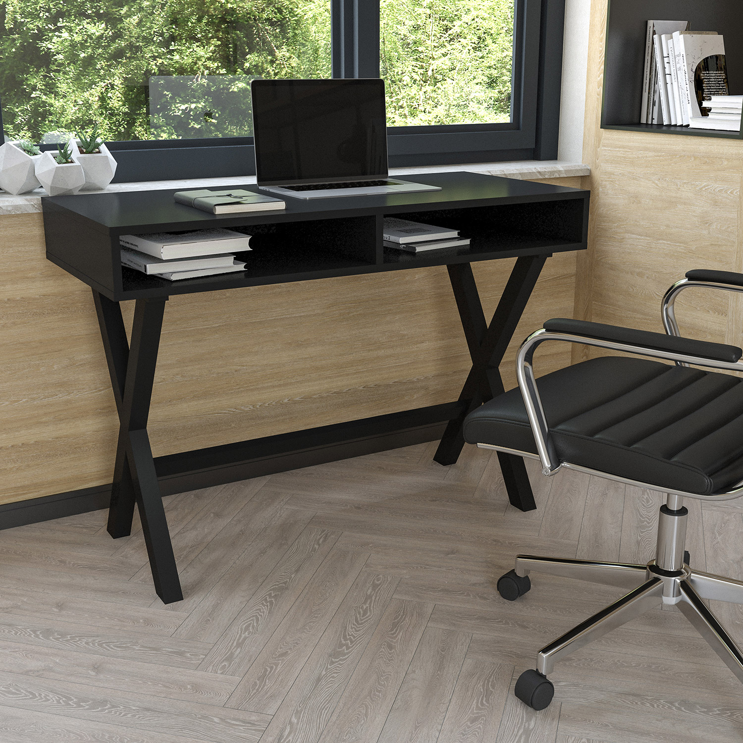 BLNK Dolly Home Office Writing Computer Desk with Open Storage Compartments