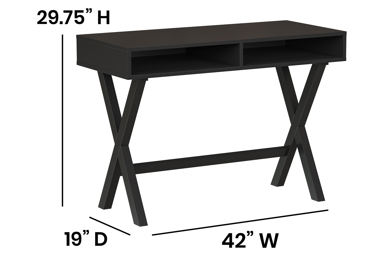 BLNK Dolly Home Office Writing Computer Desk with Open Storage Compartments - Black