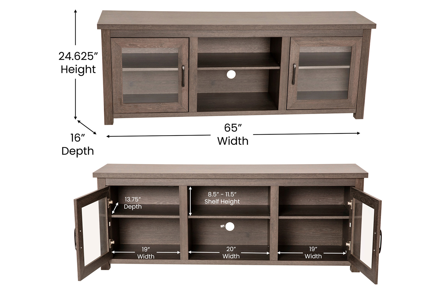 BLNK Sheffield Classic TV Stand up to 80" TVs - Finish with Full Glass Doors - Modern Black Wash