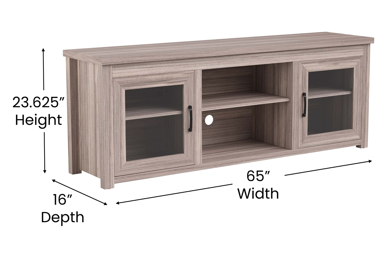 BLNK Sheffield Classic TV Stand up to 80" TVs - Finish with Full Glass Doors - Gray Wash Oak