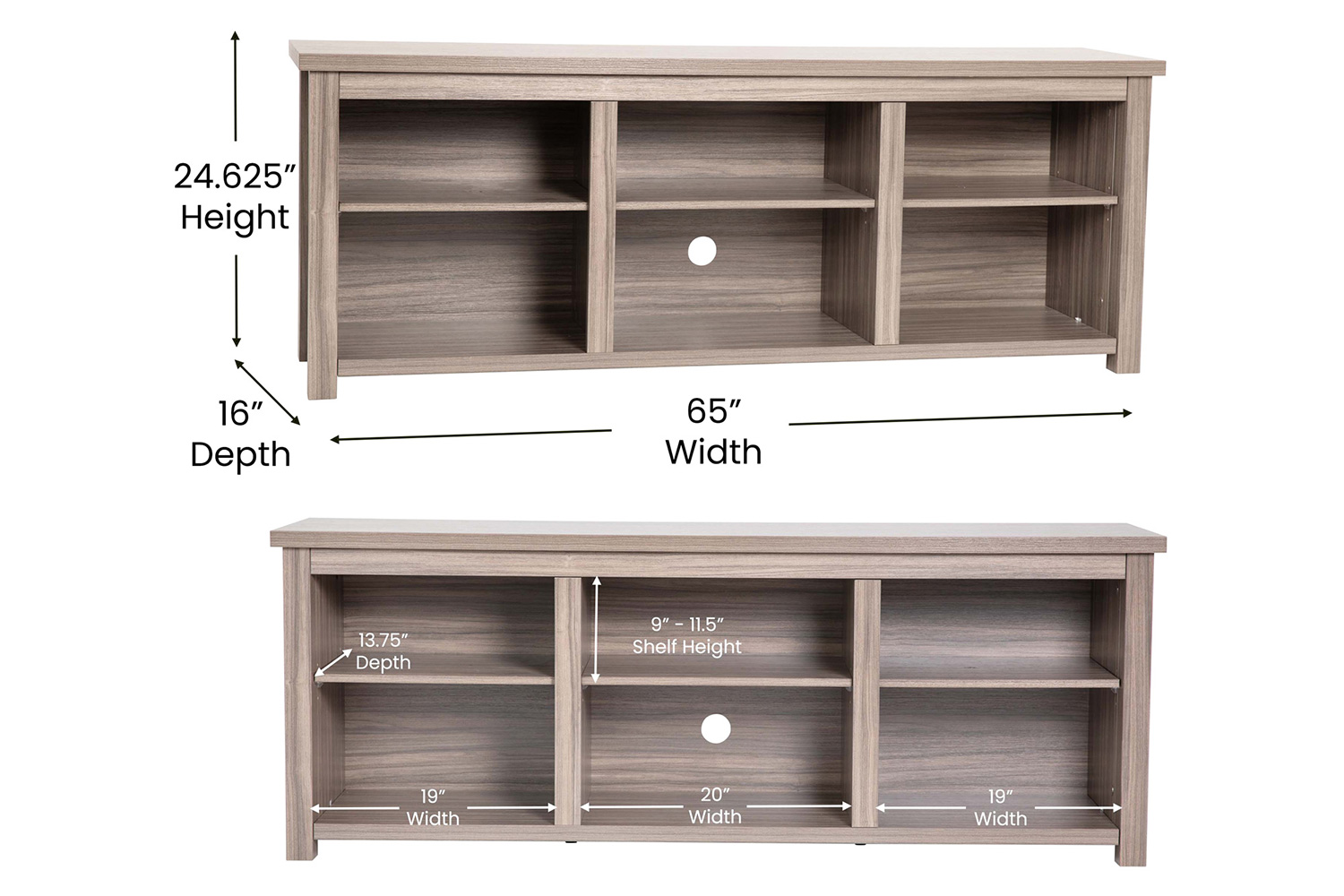 BLNK Kilead Farmhouse Engineered Wood Framed Media Console TV Stand for up to 80" TVs with Open Storage - Gray Wash Oak