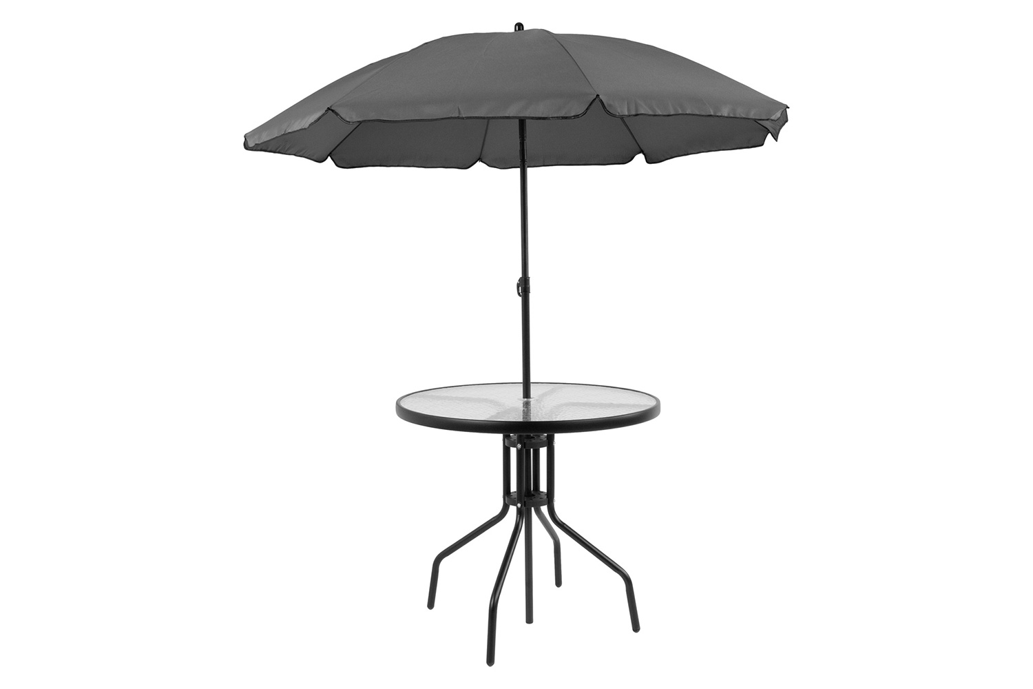 BLNK Nantucket Patio Garden Set with Umbrella Table and Set of 4 Folding Chairs 6 Piece - Black