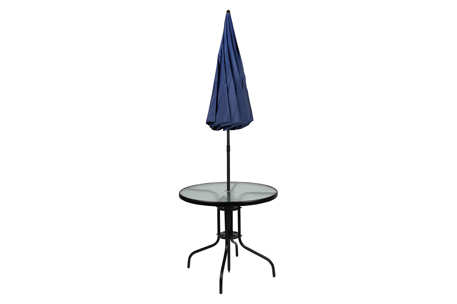 BLNK Nantucket Patio Garden Set with Umbrella Table and Set of 4 Folding Chairs 6 Piece - Navy