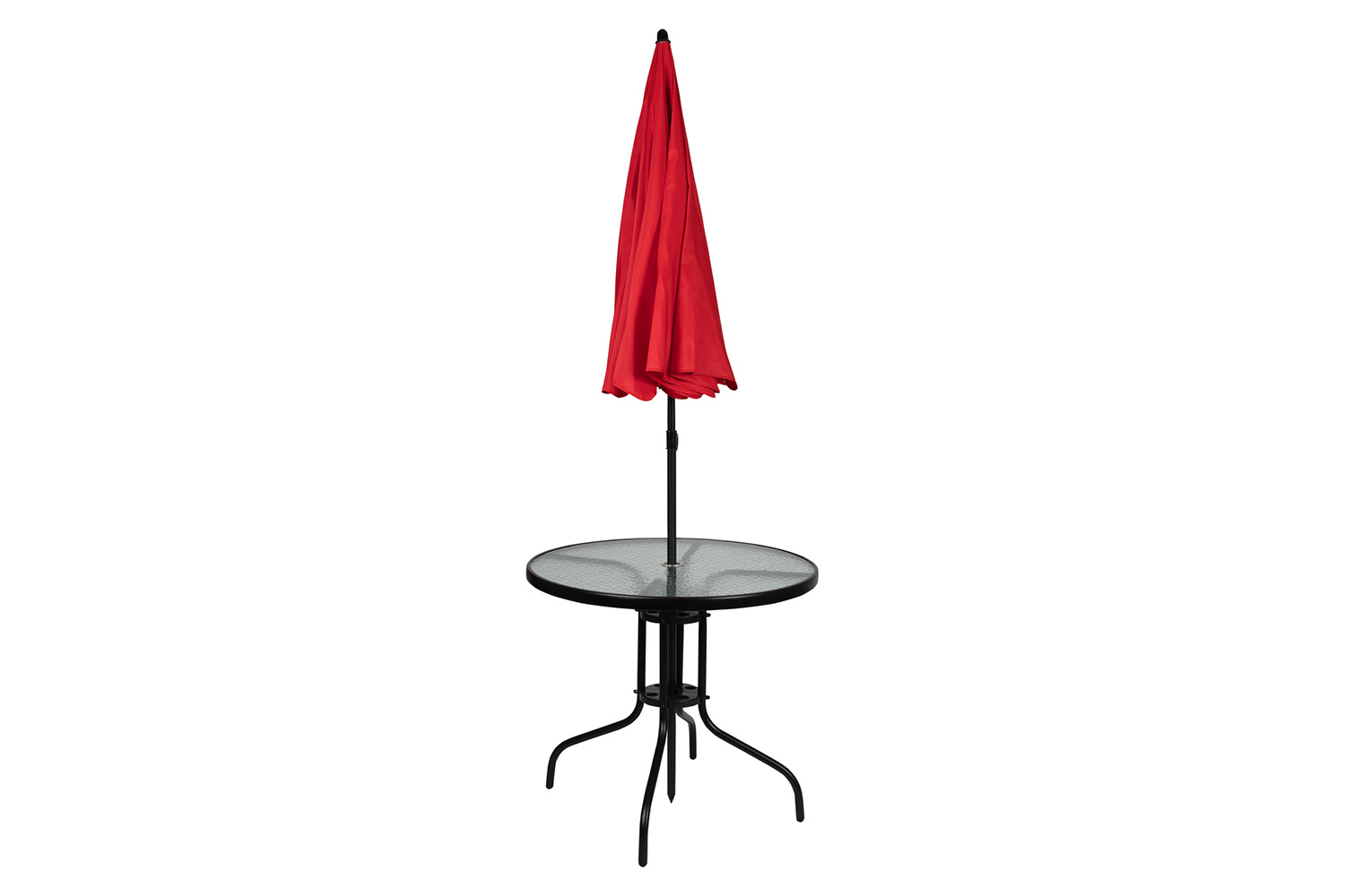 BLNK Nantucket Patio Garden Set with Umbrella Table and Set of 4 Folding Chairs 6 Piece - Red