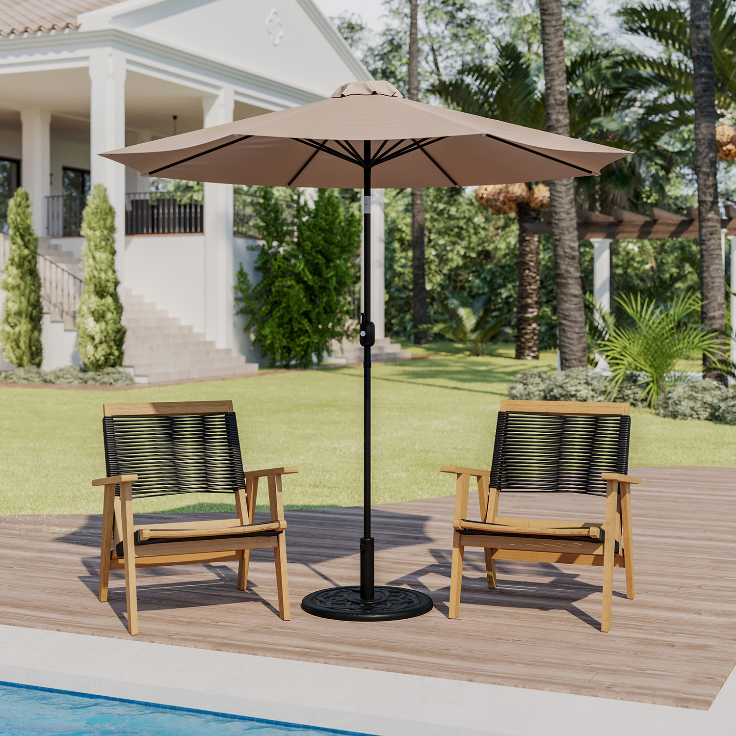 BLNK Kona Round Umbrella with Crank and Tilt Function and Standing Umbrella Base