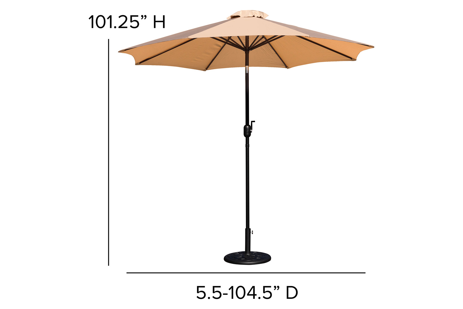 BLNK Kona Round Umbrella with Crank and Tilt Function and Standing Umbrella Base - Tan