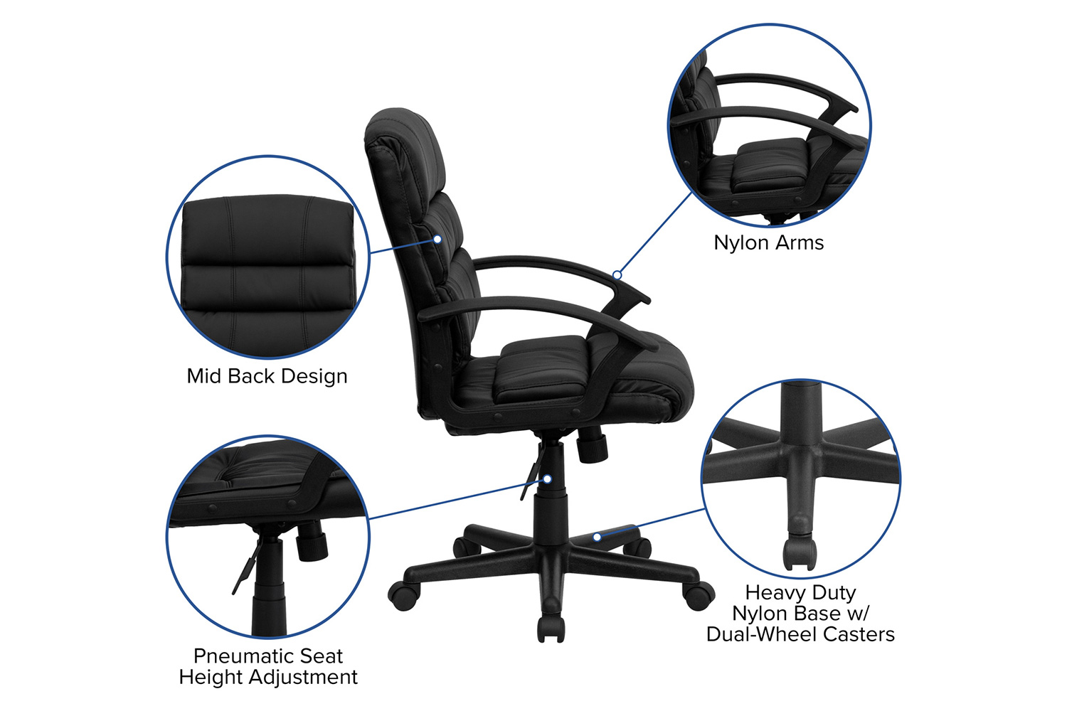 BLNK - Lane LeatherSoft Mid-Back Swivel Task Office Chair with Arms