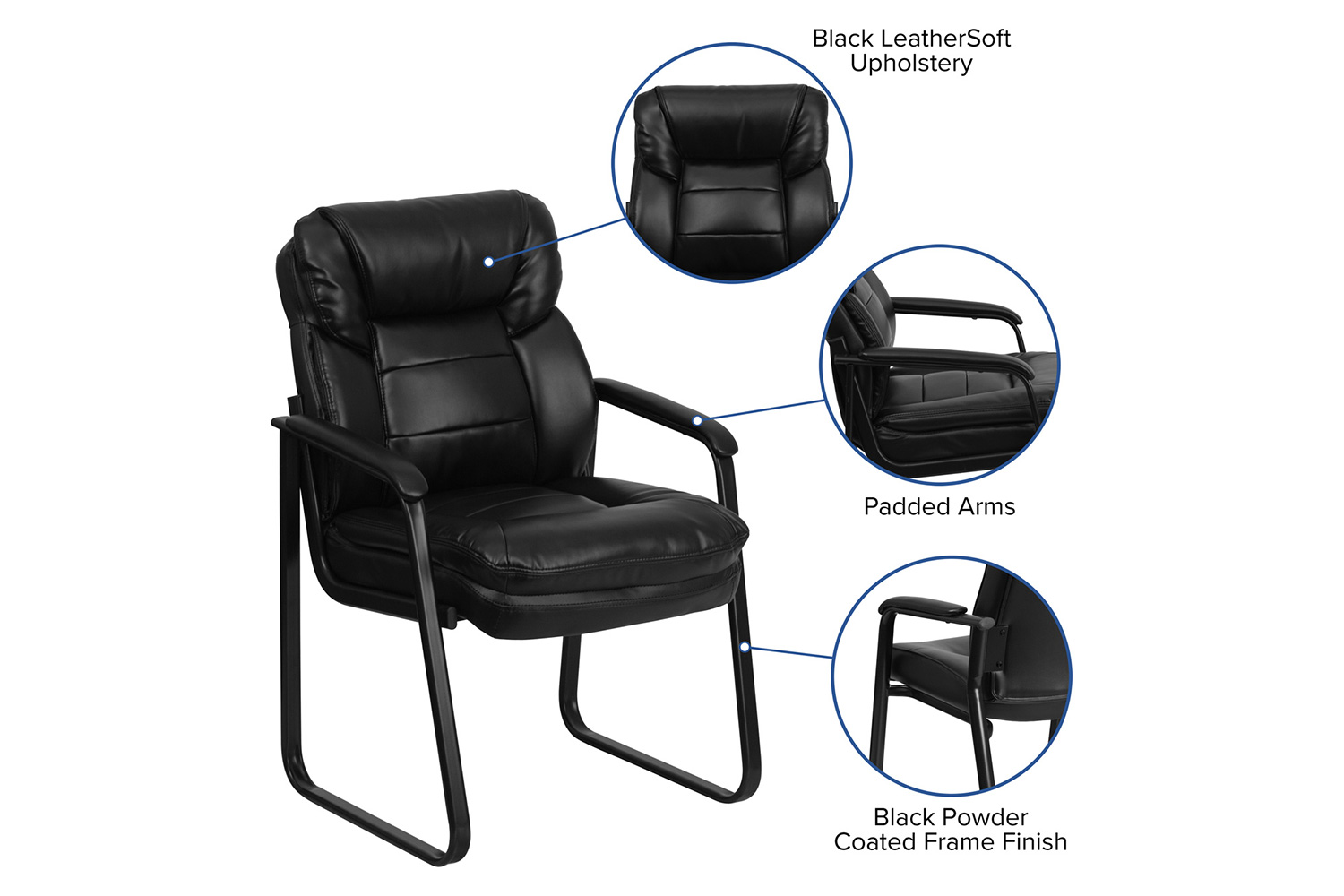 BLNK - Isla LeatherSoft Executive Side Reception Chair with Lumbar Support and Sled Base