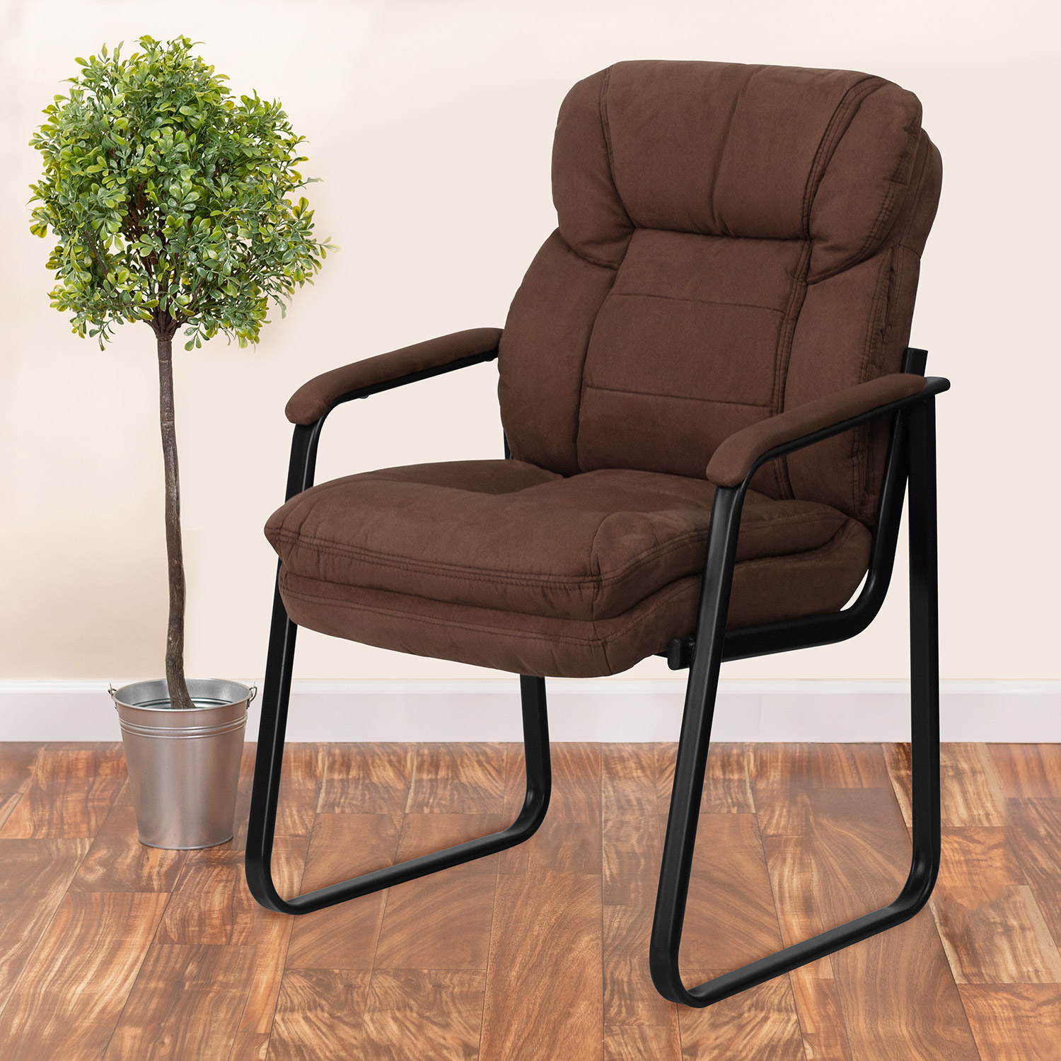 BLNK Isla Microfiber Executive Side Reception Chair with Lumbar Support and Sled Base