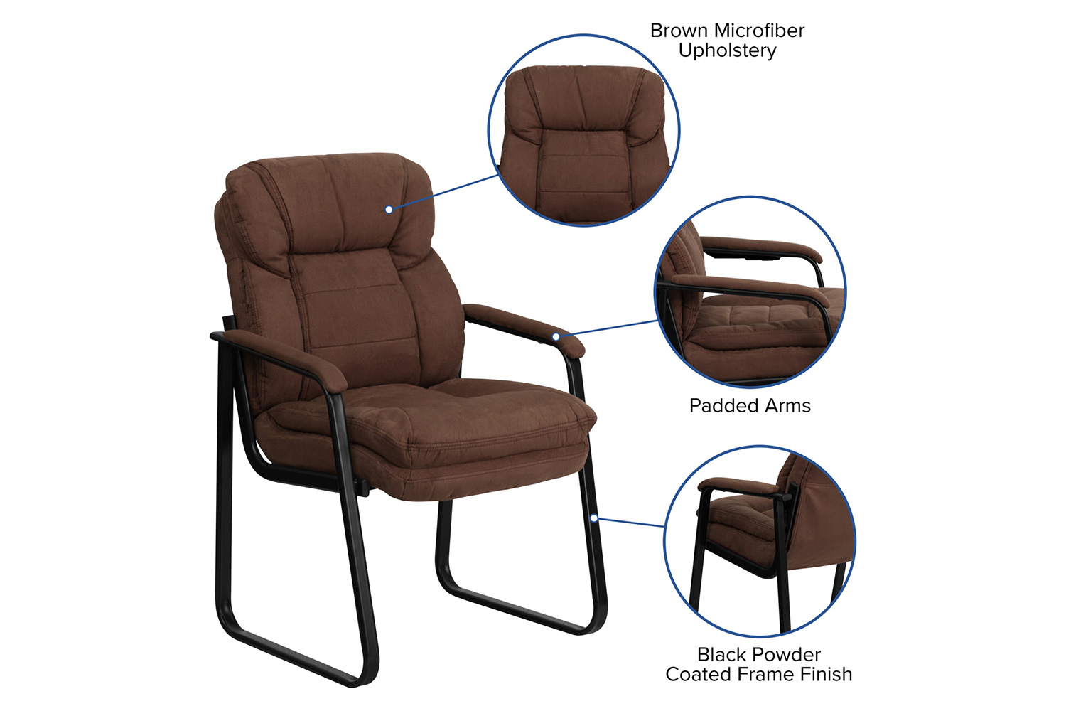 BLNK™ Isla Microfiber Executive Side Reception Chair with Lumbar Support and Sled Base - Brown