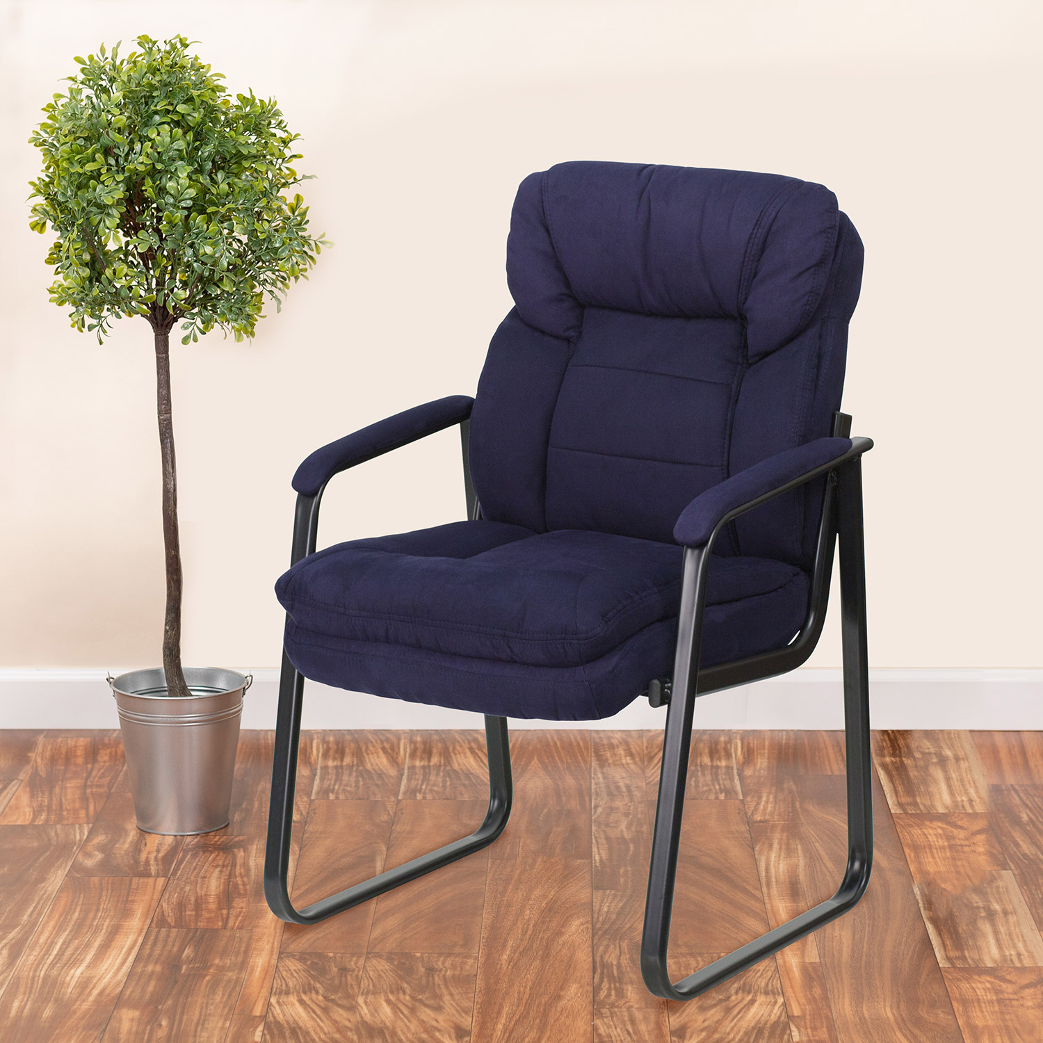 BLNK Isla Microfiber Executive Side Reception Chair with Lumbar Support and Sled Base