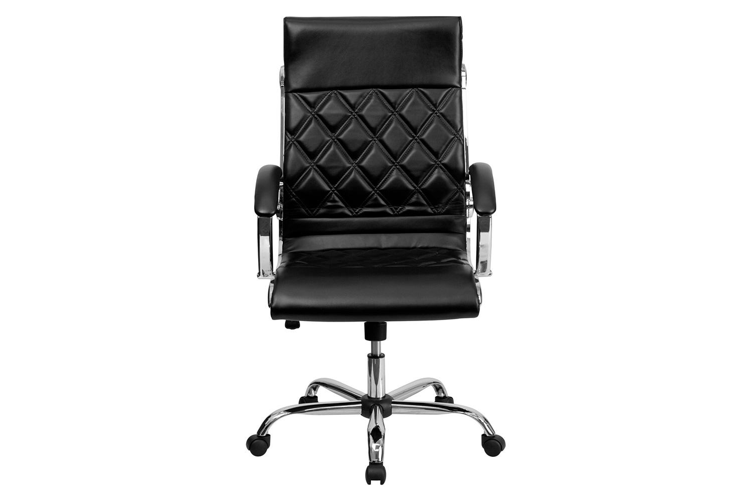 BLNK Merideth LeatherSoft High-Back Designer Quilted Executive Swivel Office Chair with Chrome Base and Arms - Black