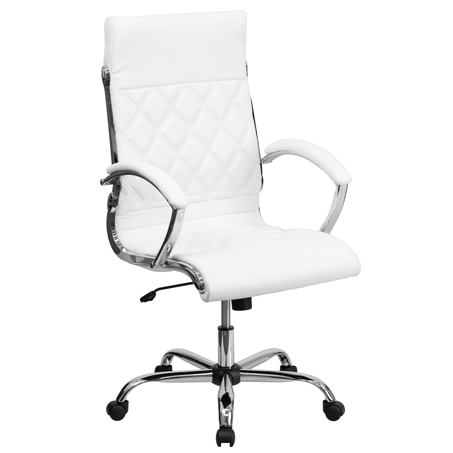 BLNK Merideth LeatherSoft High-Back Designer Quilted Executive Swivel Office Chair with Chrome Base and Arms