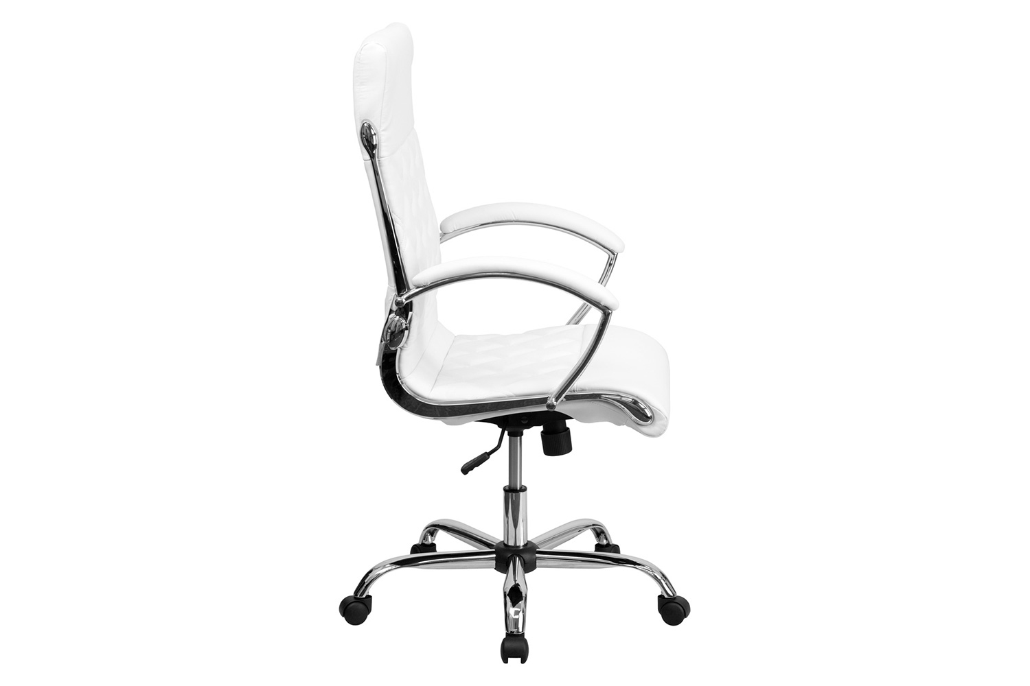 BLNK Merideth LeatherSoft High-Back Designer Quilted Executive Swivel Office Chair with Chrome Base and Arms - White