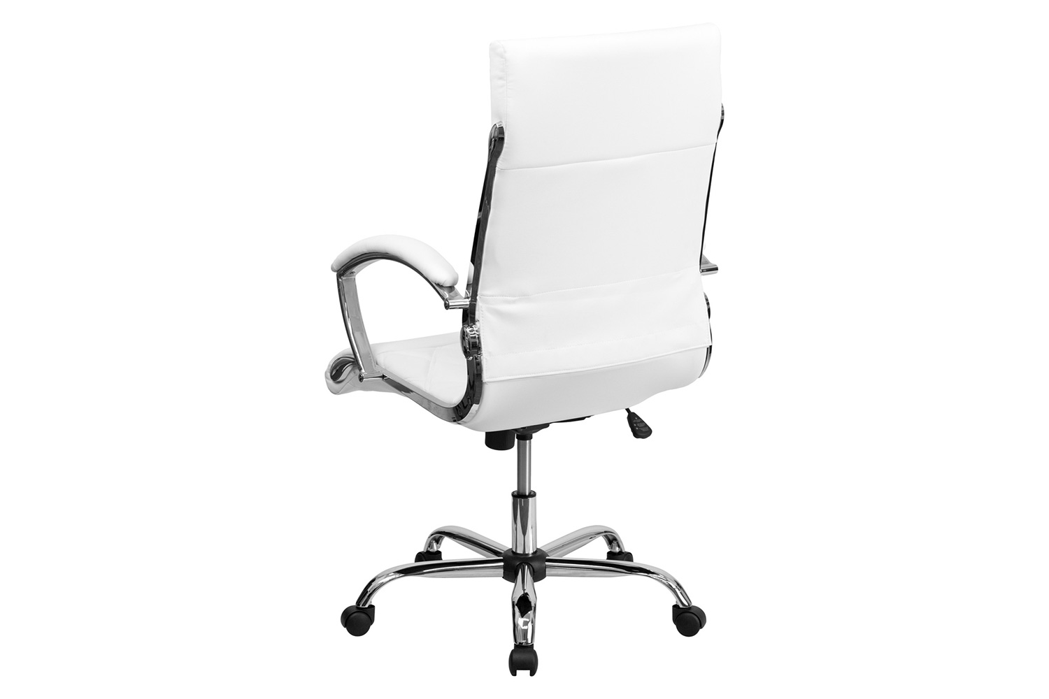 BLNK Merideth LeatherSoft High-Back Designer Quilted Executive Swivel Office Chair with Chrome Base and Arms - White