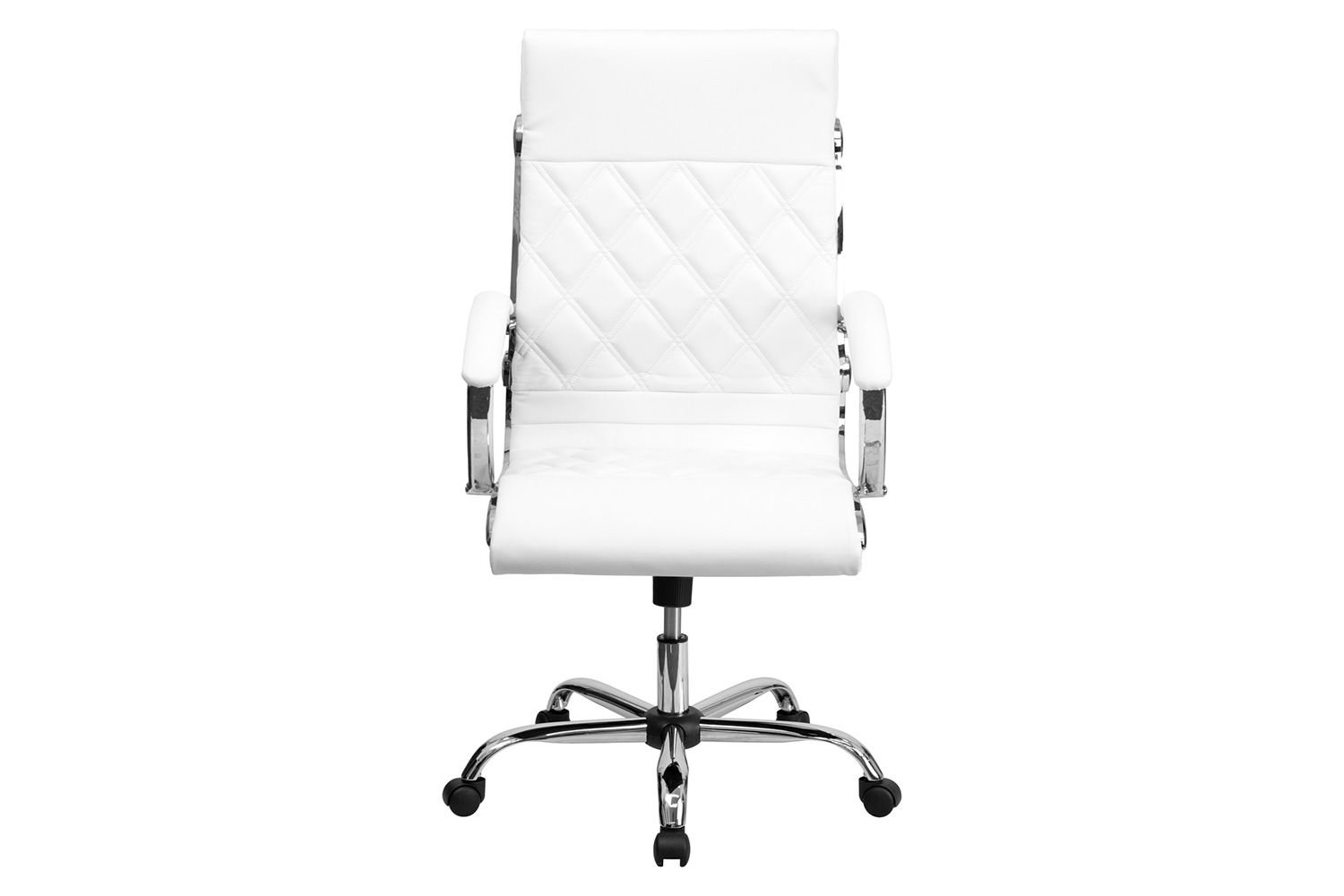 BLNK Merideth LeatherSoft High-Back Designer Quilted Executive Swivel Office Chair with Chrome Base and Arms - White